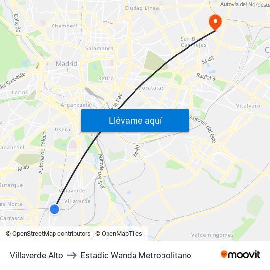 Villaverde Alto to Estadio Wanda Metropolitano map