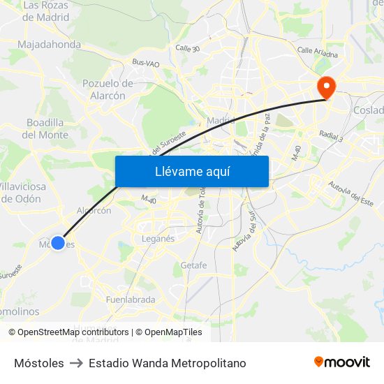 Móstoles to Estadio Wanda Metropolitano map