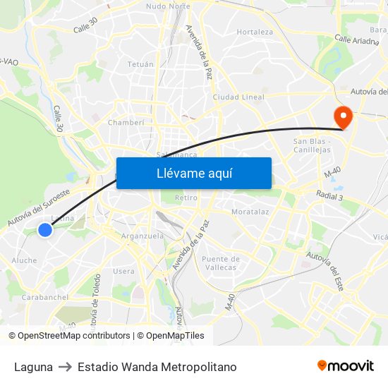 Laguna to Estadio Wanda Metropolitano map