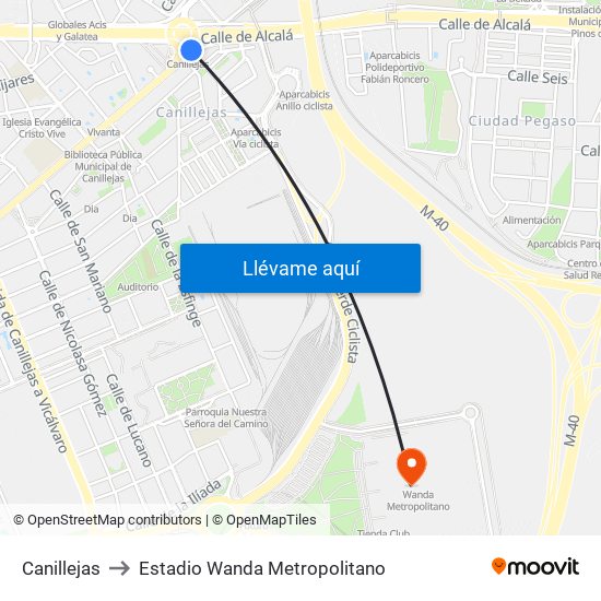 Canillejas to Estadio Wanda Metropolitano map