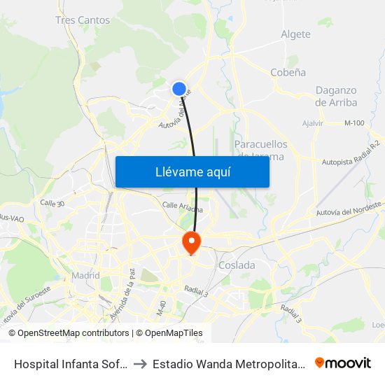 Hospital Infanta Sofía to Estadio Wanda Metropolitano map