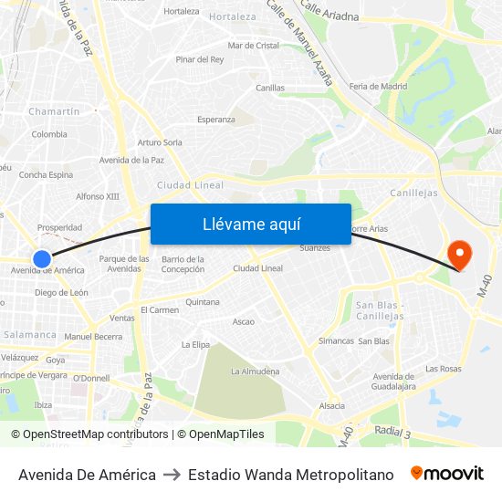 Avenida De América to Estadio Wanda Metropolitano map