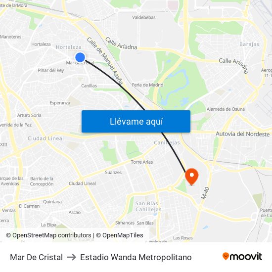 Mar De Cristal to Estadio Wanda Metropolitano map