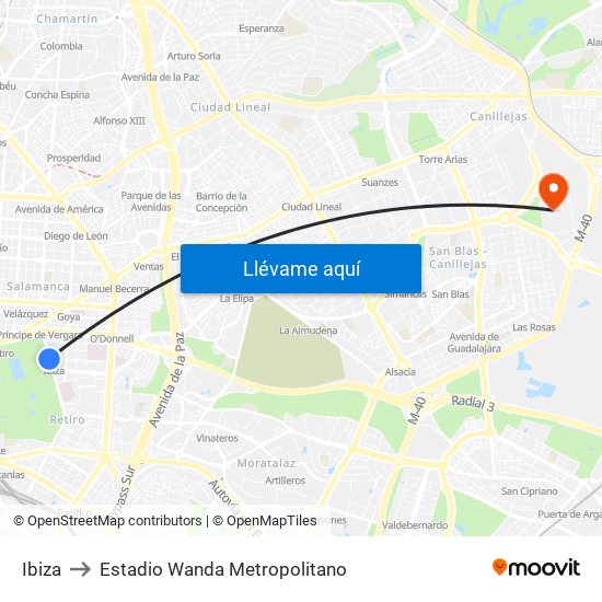 Ibiza to Estadio Wanda Metropolitano map