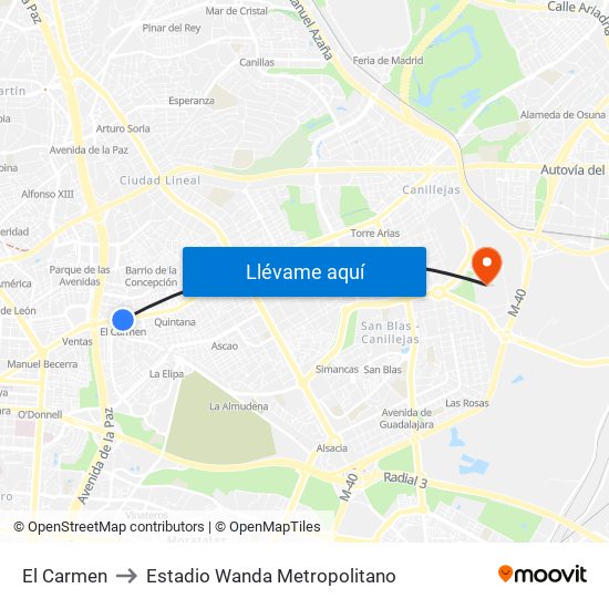 El Carmen to Estadio Wanda Metropolitano map