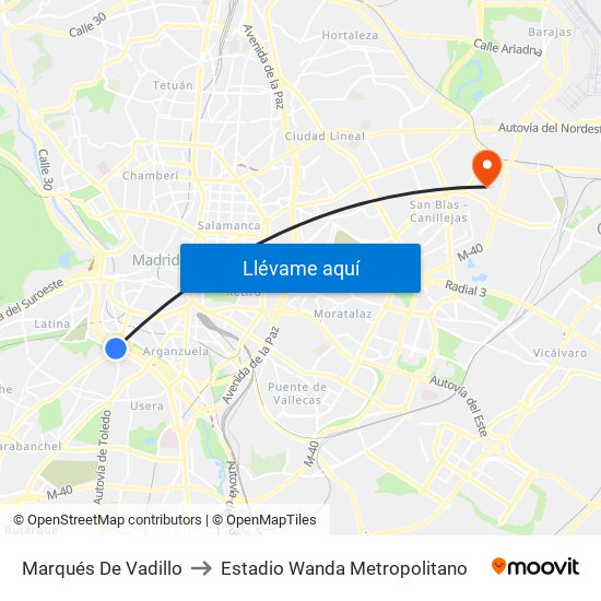 Marqués De Vadillo to Estadio Wanda Metropolitano map