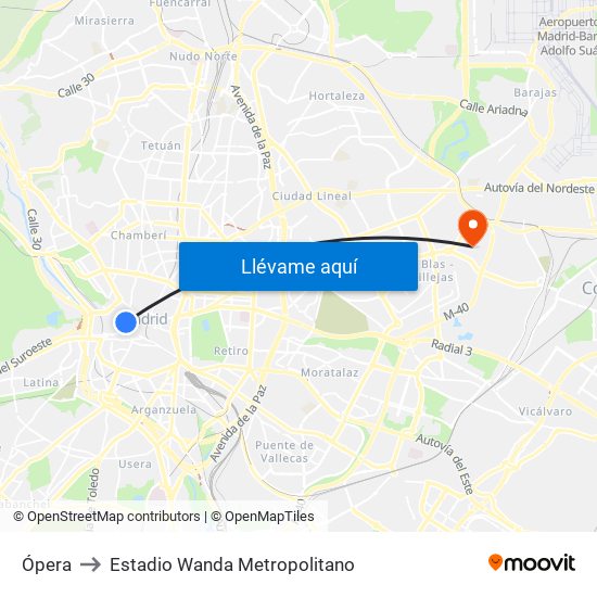 Ópera to Estadio Wanda Metropolitano map