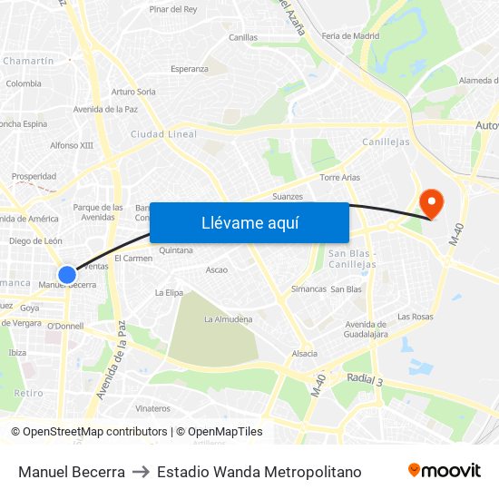 Manuel Becerra to Estadio Wanda Metropolitano map