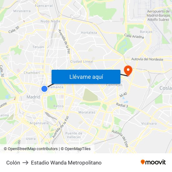 Colón to Estadio Wanda Metropolitano map