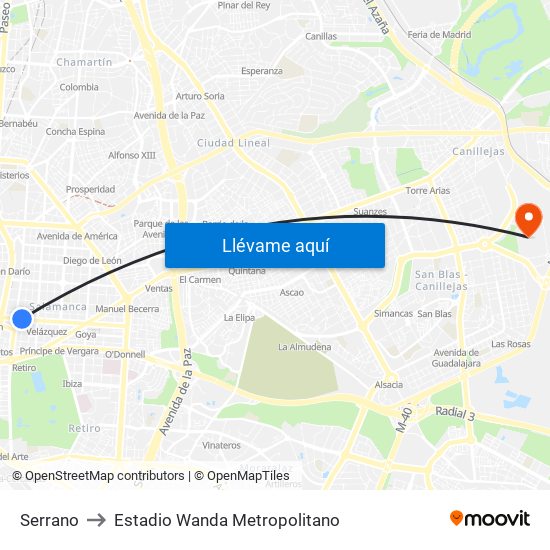 Serrano to Estadio Wanda Metropolitano map