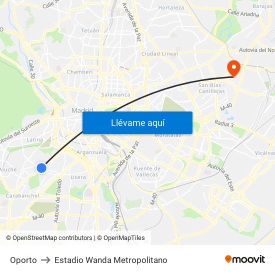 Oporto to Estadio Wanda Metropolitano map