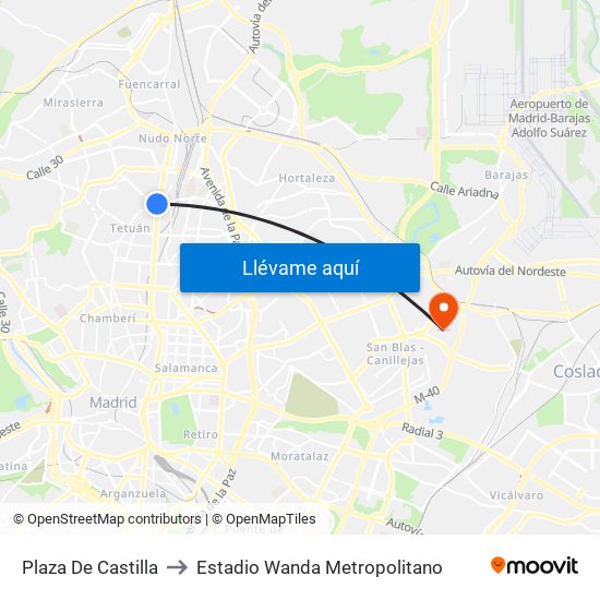 Plaza De Castilla to Estadio Wanda Metropolitano map