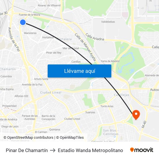 Pinar De Chamartín to Estadio Wanda Metropolitano map