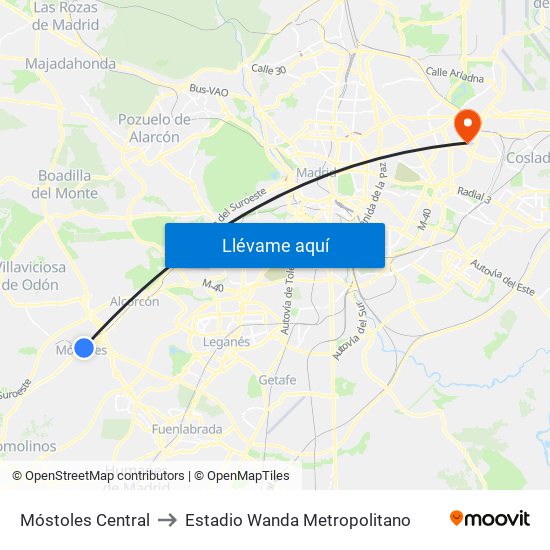 Móstoles Central to Estadio Wanda Metropolitano map
