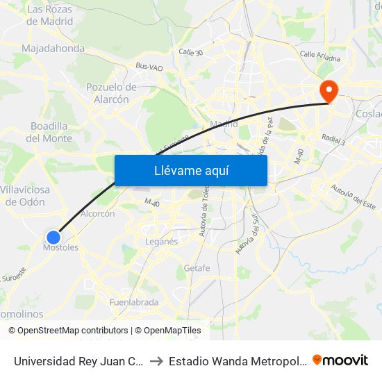 Universidad Rey Juan Carlos to Estadio Wanda Metropolitano map