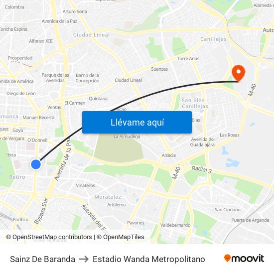 Sainz De Baranda to Estadio Wanda Metropolitano map