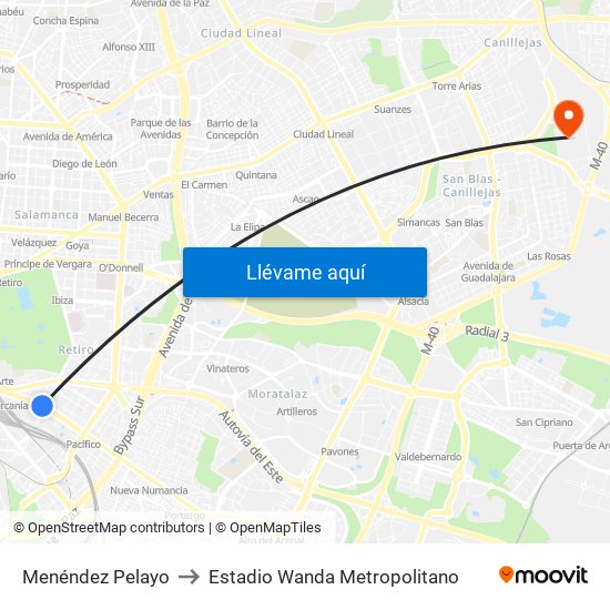 Menéndez Pelayo to Estadio Wanda Metropolitano map