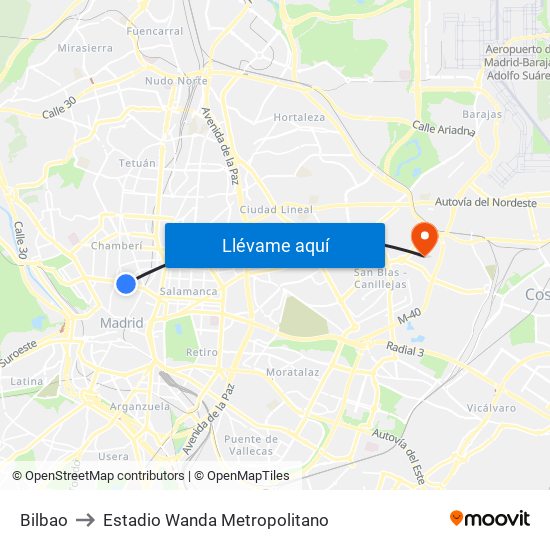 Bilbao to Estadio Wanda Metropolitano map