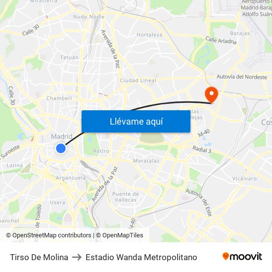 Tirso De Molina to Estadio Wanda Metropolitano map