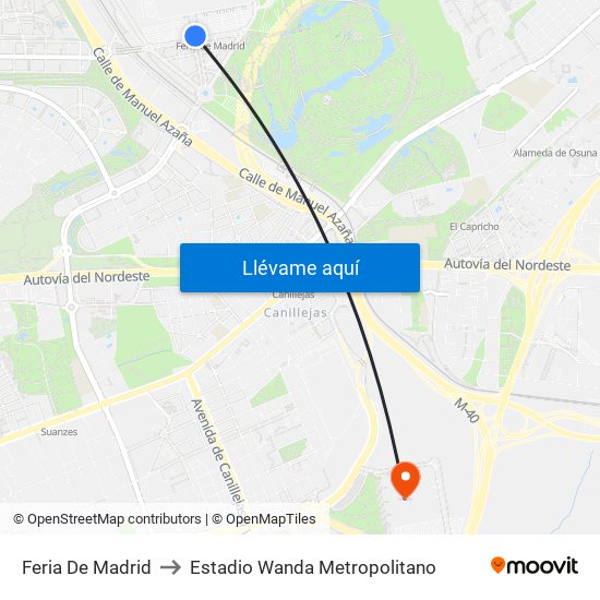 Feria De Madrid to Estadio Wanda Metropolitano map