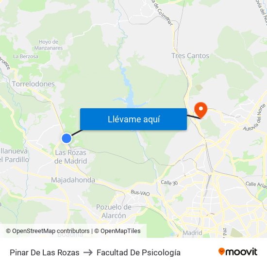 Pinar De Las Rozas to Facultad De Psicología map
