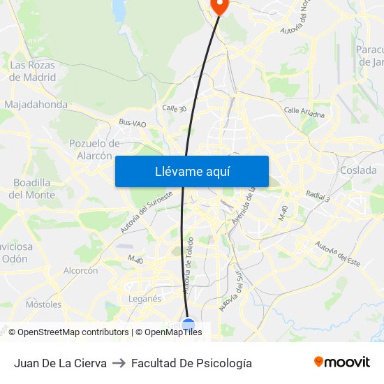 Juan De La Cierva to Facultad De Psicología map