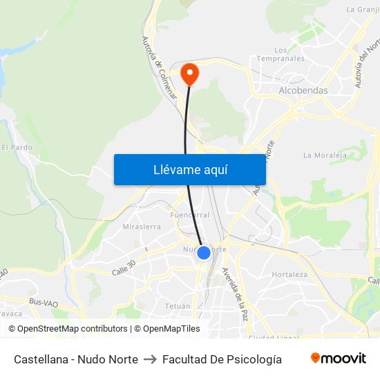 Castellana - Nudo Norte to Facultad De Psicología map