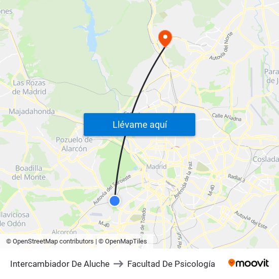 Intercambiador De Aluche to Facultad De Psicología map