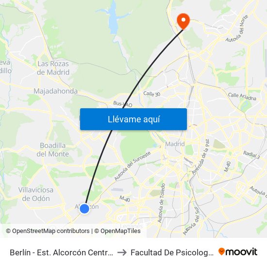 Berlín - Est. Alcorcón Central to Facultad De Psicología map