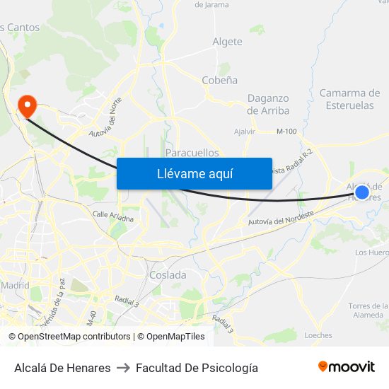 Alcalá De Henares to Facultad De Psicología map