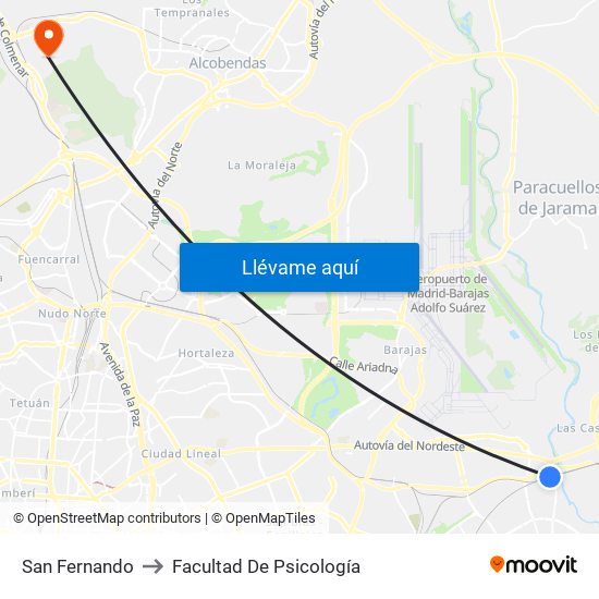 San Fernando to Facultad De Psicología map