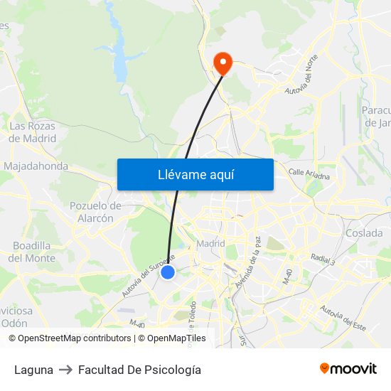 Laguna to Facultad De Psicología map