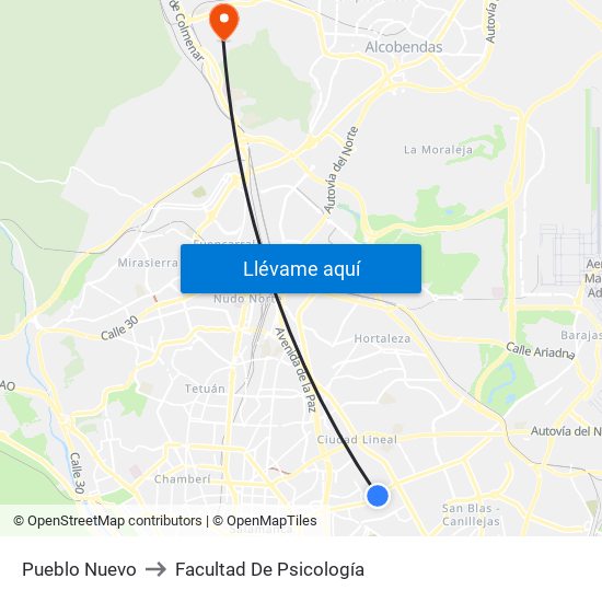 Pueblo Nuevo to Facultad De Psicología map