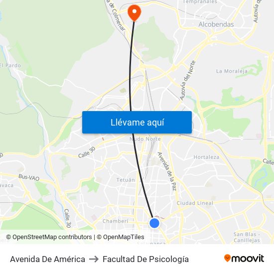 Avenida De América to Facultad De Psicología map