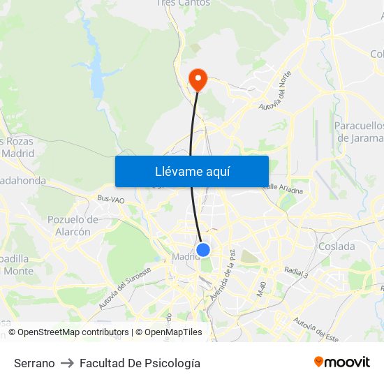 Serrano to Facultad De Psicología map