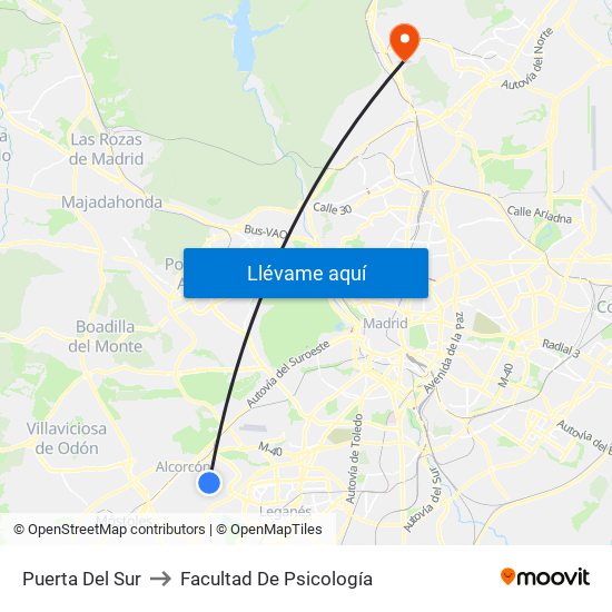 Puerta Del Sur to Facultad De Psicología map