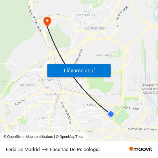 Feria De Madrid to Facultad De Psicología map
