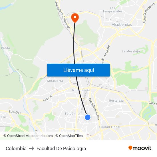 Colombia to Facultad De Psicología map