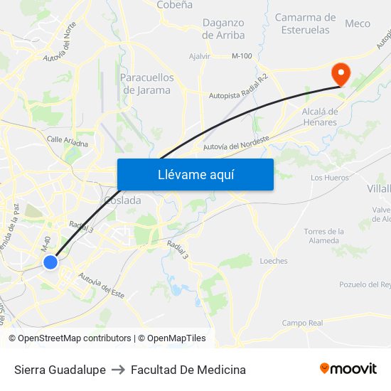 Sierra Guadalupe to Facultad De Medicina map