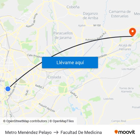Metro Menéndez Pelayo to Facultad De Medicina map