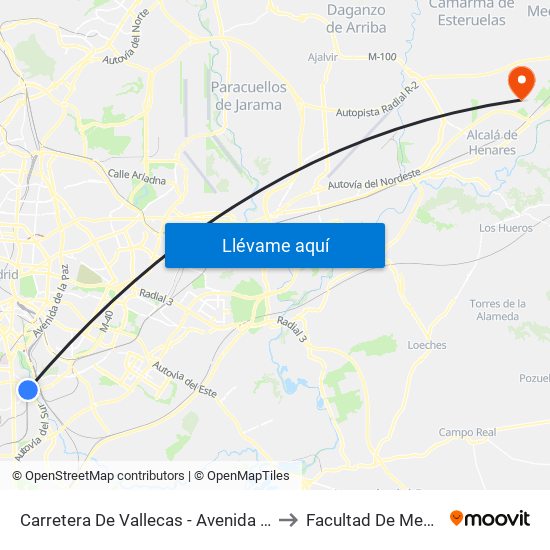 Carretera De Vallecas - Avenida Rosales to Facultad De Medicina map