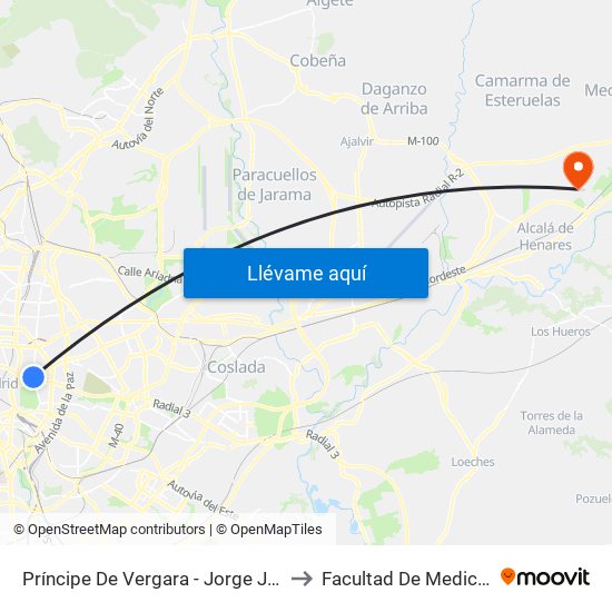 Príncipe De Vergara - Jorge Juan to Facultad De Medicina map