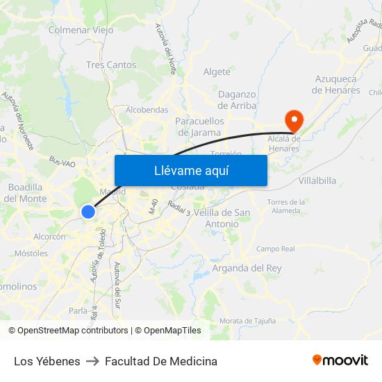 Los Yébenes to Facultad De Medicina map