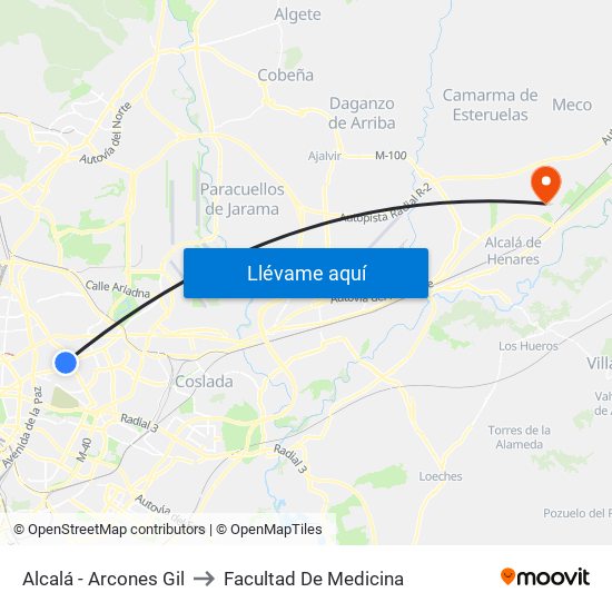 Alcalá - Arcones Gil to Facultad De Medicina map