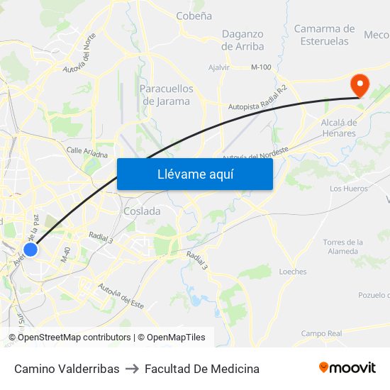 Camino Valderribas to Facultad De Medicina map