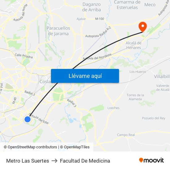 Metro Las Suertes to Facultad De Medicina map