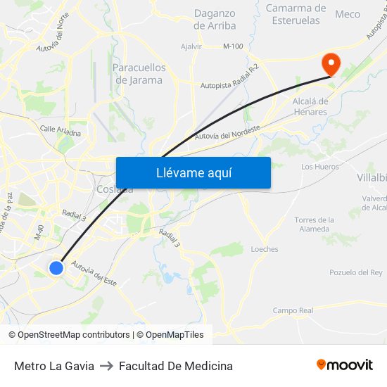 Metro La Gavia to Facultad De Medicina map