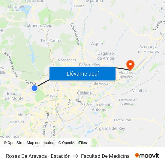 Rosas De Aravaca - Estación to Facultad De Medicina map