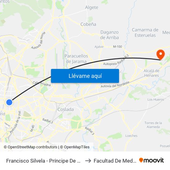 Francisco Silvela - Príncipe De Vergara to Facultad De Medicina map