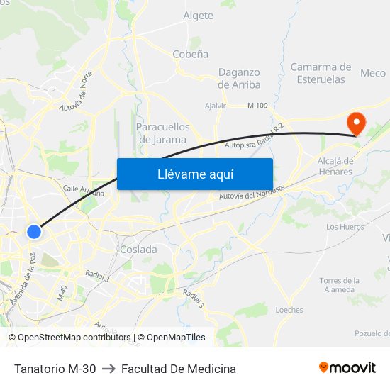 Tanatorio M-30 to Facultad De Medicina map